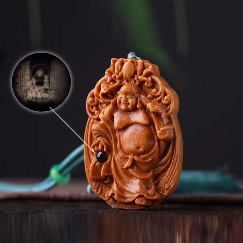 飾り 白檀 木彫り 布袋様 開運お守り 無病息災 家内安全 厄除け 無垢材 手彫り インテリア 玄関 リビング 店舗 オフィス ギフト 高級感 彫刻飾り板