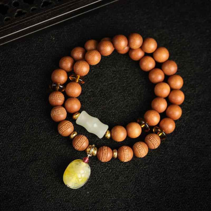 ブレスレット サンダルウッド 白檀 数珠 ビーズ 玉石 エスニック 民族風 開運 縁起物 金運 財運 ラッキーアイテム 運気上昇 高級感 シンプル