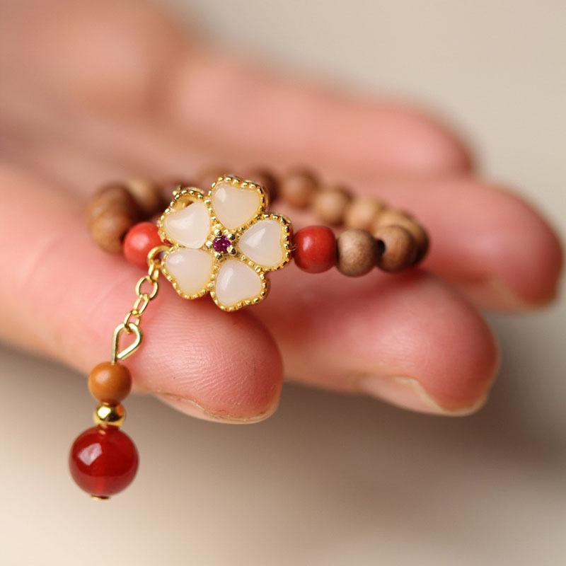 リング レディース 檀香木 サンダルウッド 天然木 指輪 女性用 伝統工芸 金細工 翡翠 象嵌 回転式 ストレス解消 手作り オリジナルデザイン モダン シンプル