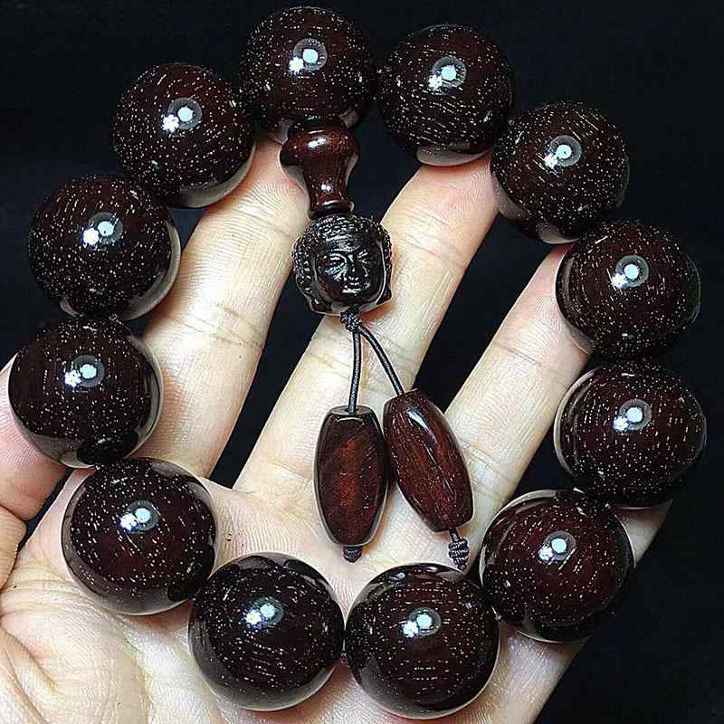 ブレスレット メンズ 男性用 アフリカ小葉紫檀 天然木 金星入り 老材 大玉 数珠 腕輪 趣味品 鑑賞用 木製アクセサリー