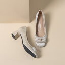 パンプス レディース 疲れにくい スクエアトゥ 太ヒール 浅口 フレンチスタイル エレガント バックルデザイン 普段使い 通勤 オフィス 大人上品 スエード調 ...