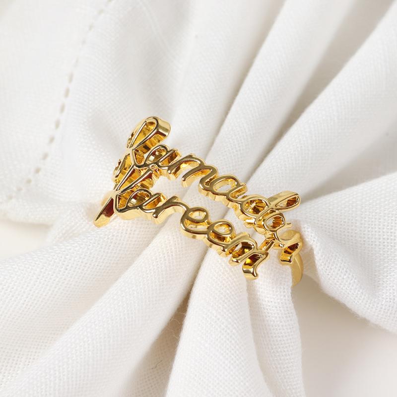 ナプキンリング ゴールド 電気メッキ加工 金属製 ダブル文字 アルファベット お祝い 洋風 ホテル レストラン 食卓 テーブルコーディネート用 ディナー パーティー 飾り(x6)