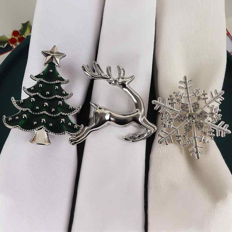 ナプキンリング クリスマス 鹿 雪の結晶 クリスマスツリー ラインストーン メタル 亜鉛合金 電気メッキ加工 光沢 ホテル 宴会 パーティー テーブル装飾 洋風 上品(x6)