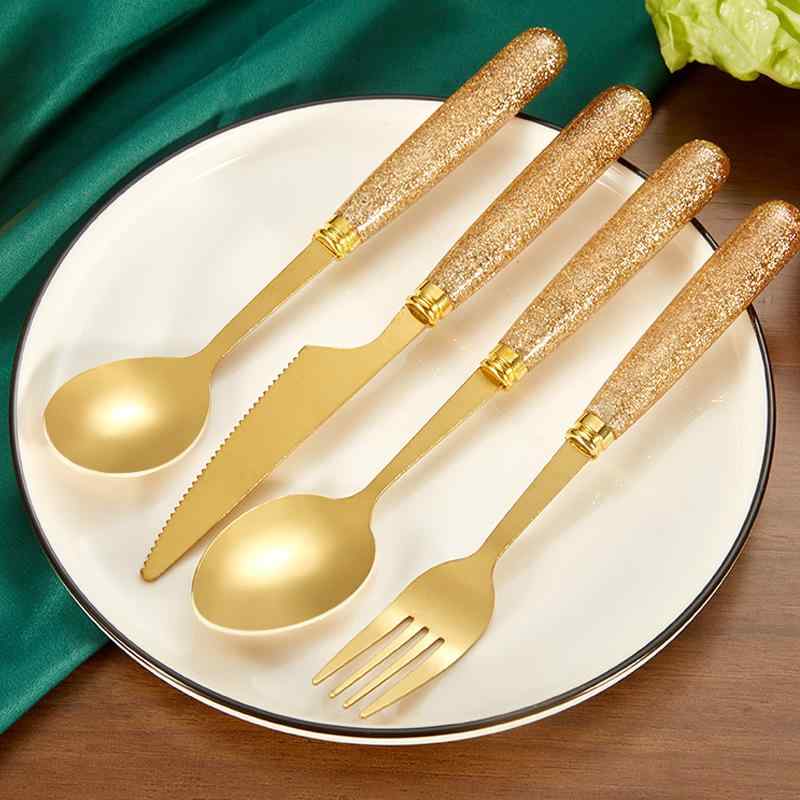 カトラリー 410ステンレス製 ステーキナイフ フォーク スプーン 4点セット ホテル レストラン 家庭用 ..