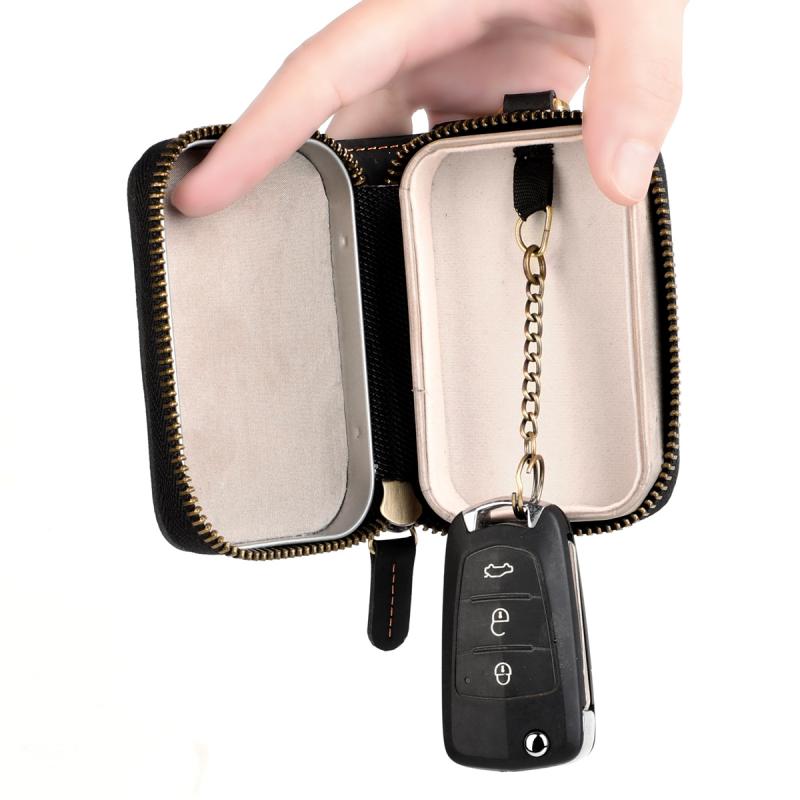 キーケース メンズ レディース 車用 スマートキー対応 本革 牛革 クレイジーホースレザー 耐圧 盗難防止 スキミング防止 軽量 コンパクト アルミケース 無地 シンプル おしゃれ 黒 茶色 ブラウン(4)