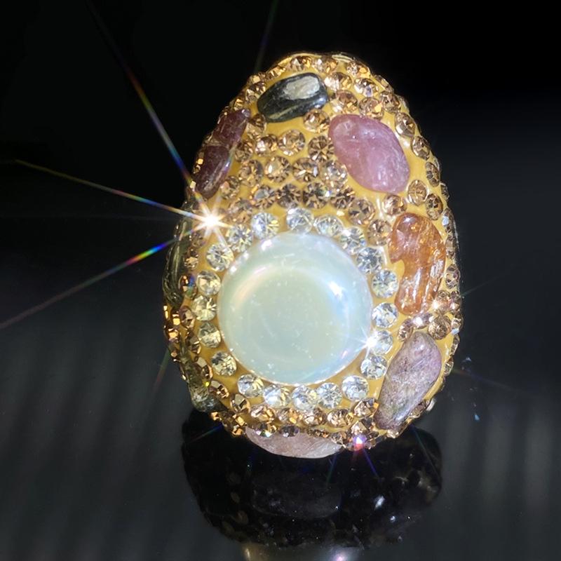 指輪 レディース フリーサイズ 天然 淡水パール レインボー トルマリン 18K 金メッキ 銅製 マルチカラ..