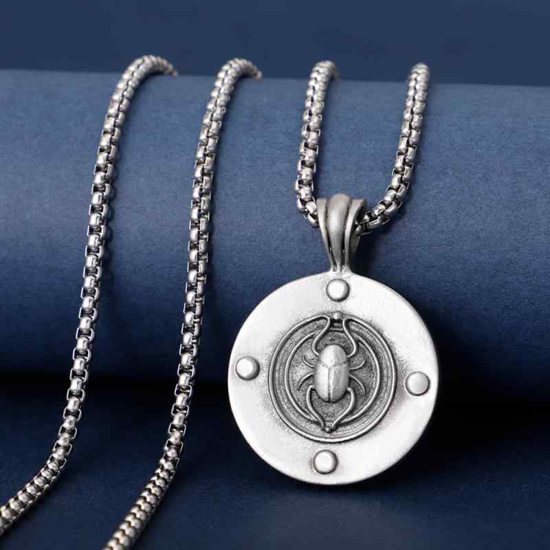 ネックレス メンズ スカラベ ペンダント ステンレス鋼 シルバー 研磨仕上げ 欧米風 個性的 パンク ヒップホップ ストリート シンプル アクセサリー