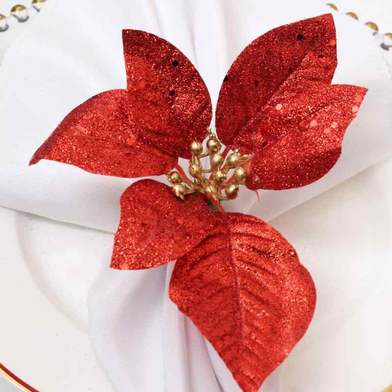 ナプキンリング クリスマス 手描き ポインセチア フラワー パーティー テーブルデコレーション 食卓飾り ホテル レストラン お祝い イベント 西洋風 レッド PP素材 おしゃれ かわいい(x6)
