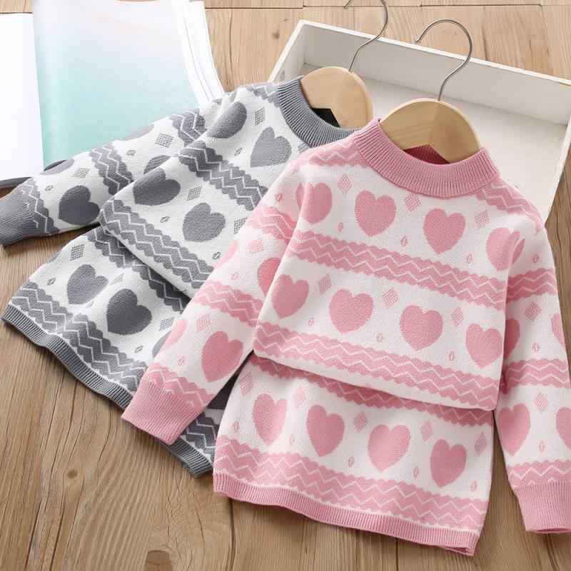 キッズ 女の子 長袖 プルオーバー ニットセーター ハート柄 2点セット セットアップ 秋冬 韓国ファッション おしゃれ かわいい アクリル プリンセス グレー ピンク 3歳 8歳 幼児 小学生 子供服