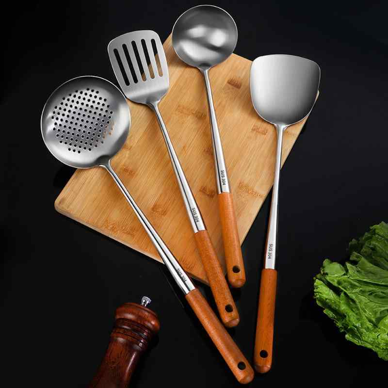 キッチンツール 耐熱 長柄 オーク材ハンドル 304ステンレス 調理器具セット 家庭用 フライ返し ターナ..
