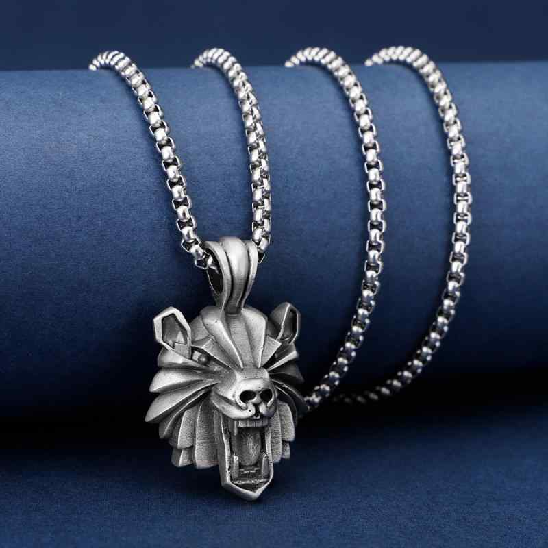 ネックレス メンズ 北欧 ヴァイキング 棕熊頭 ペンダント ステンレス ピューター パンク ヒップホップ 個性的 トレンド シルバー ロングネックレス