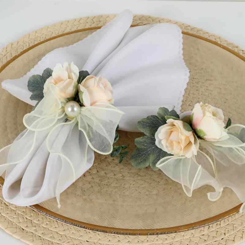 ナプキンリング 手作り 布製 パール パール 造花 アートフラワー 婚礼 結婚式 パーティー ホテル仕様 高級感 洋風 テーブルコーディネート バレンタイン 白(x6)