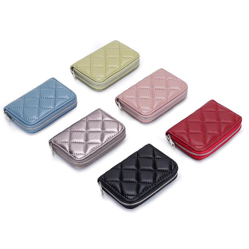 カードケース レディース 羊革 本革 キルティング 刺繍 大容量 多機能 9枚カード収納 小銭入れ ショートウォレット 普段使い 通勤用