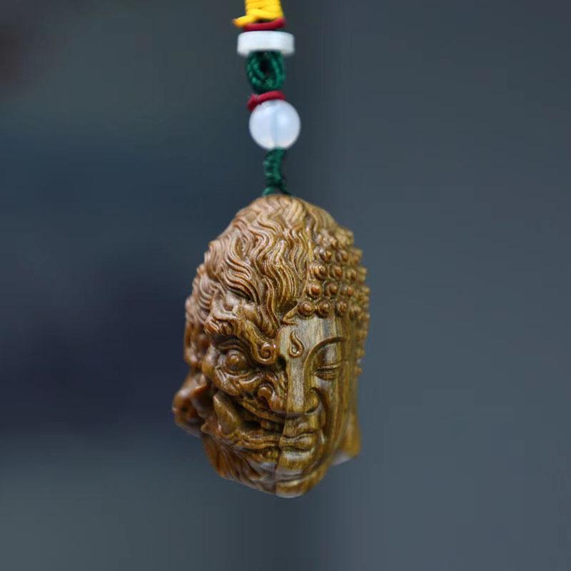 ペンダントトップ 木彫り アルゼンチン緑檀 手彫り 一念モチーフ 置物 握り物 天然木材 希少木材 高級感 古典風 インテリア 飾り 掌玩 コレクション