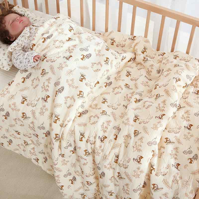 掛け布団 ベビー キッズ 子供用 ガーゼ 中綿入り 春夏 薄手 エアコン対策 幼稚園 保育園 お昼寝 コットン100% 大豆繊維 高品質 肌触り抜群 通気性 軽量 かわいい 動物柄
