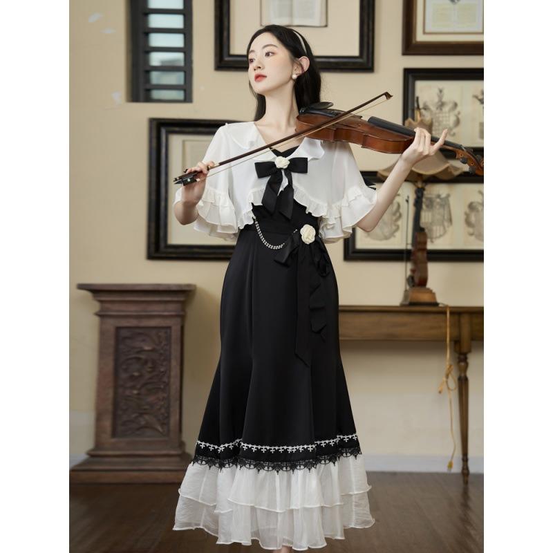 ワンピース レディース 五分袖 ボレロ風 ショール セットアップ サテン キャミソール マーメイドドレス フリル ハイウエスト マキシ丈 フォーマル 結婚式 お呼ばれ パーティー エレガント クラシカル