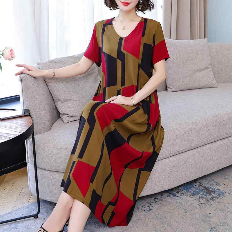 ワンピース レディース ミセス 春夏 レーヨン 花柄 ひざ下丈ロング 半袖 丸首 ゆったり 体型カバー 大きいサイズ 上品 エレガント きれいめカジュアル