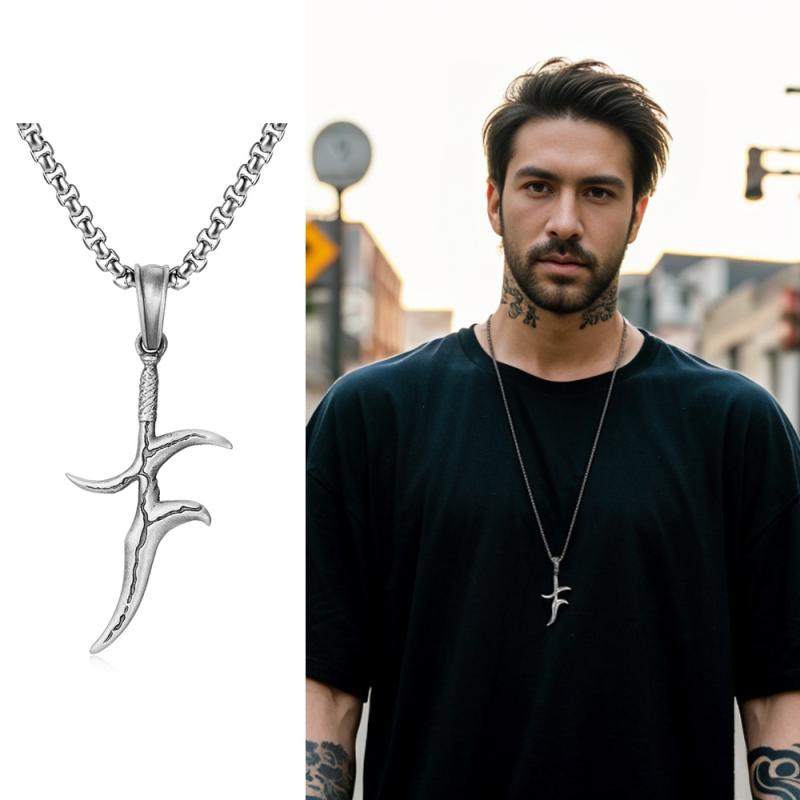 ネックレス メンズ 欧米風 ヒップホップ レトロ ヴィンテージ ダガー 短剣 ペンダント トップ メタル製 ブラック ロングチェーン トレンド 男性用 おしゃれ ファッション