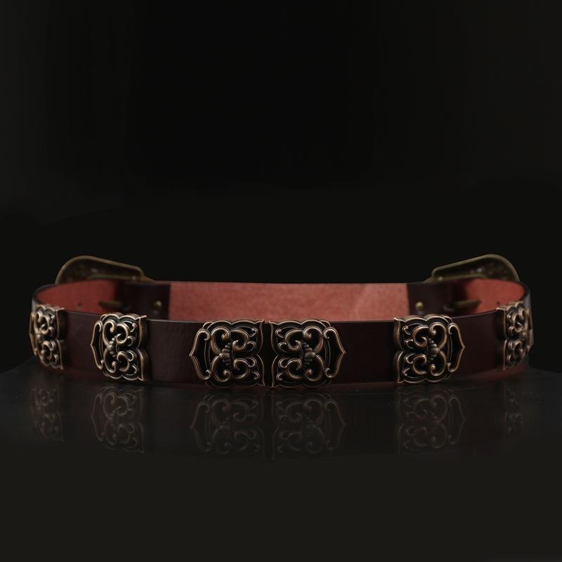 漢服アクセサリー 明朝様式 曳撒スタイル 丸襟装飾品 甲冑風 ダブル鉈尾 革ベルト ウエストベルト 古代..