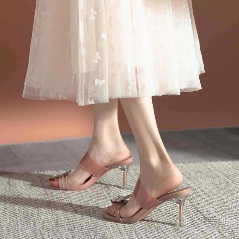 サンダル レディース 女性用 春夏 スクエアトゥ トゥリング ワンストラップ クリアストラップ バタフラ..