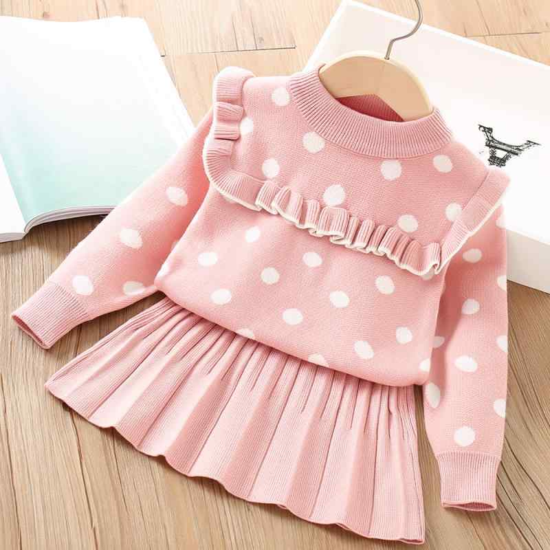 スカートセット キッズ 女の子 子供服 韓国風 おしゃれ かわいい ドット柄 フリル ニット アクリル 長..
