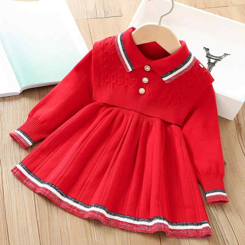 キッズ 女の子 ニットワンピース 長袖 秋冬春 アクリル素材 ツーピース セットアップ 韓国風 Aライン 無地 プリンセス おしゃれ 普段着 通園 通学 小学生...