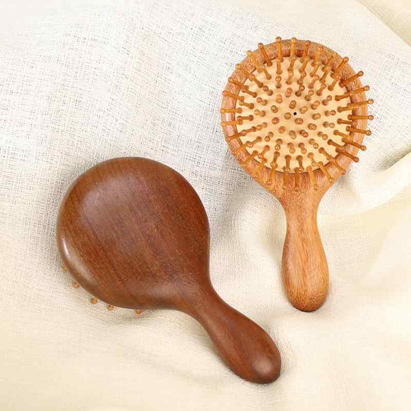 マッサージブラシ 頭皮ケア 金糸檀木製 無垢材 エアークッション 円形 経絡マッサージ 血行促進 軽量 コンパクト 携帯用 持ち運び 自宅用 リラックスタイム