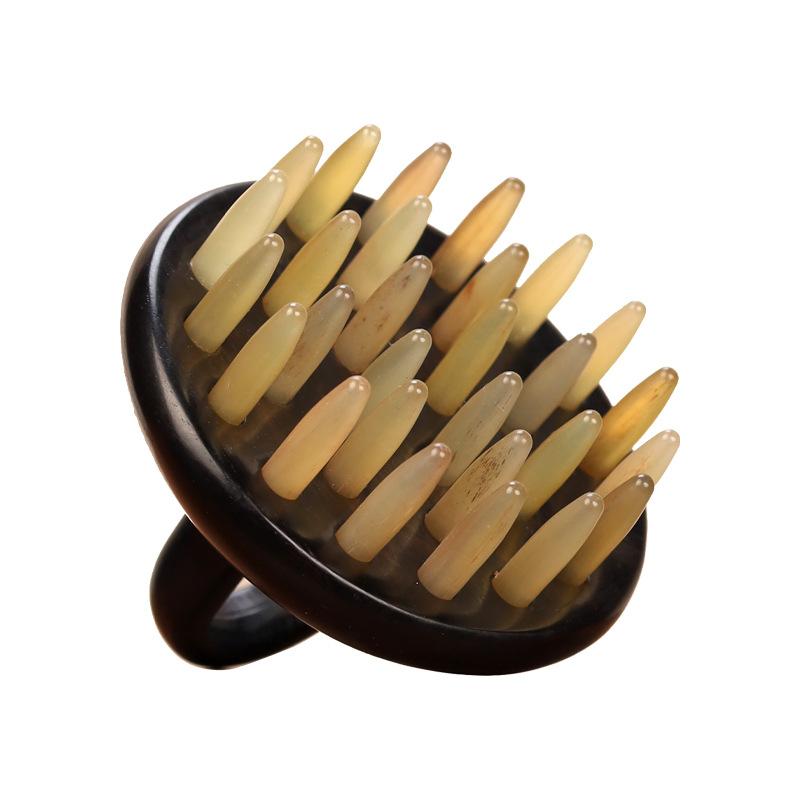 櫛 紫檀木 羊角 マッサージコーム 先細歯 リングハンドル付き 頭皮マッサージ 肩首かっさ 経絡ケア ツ..