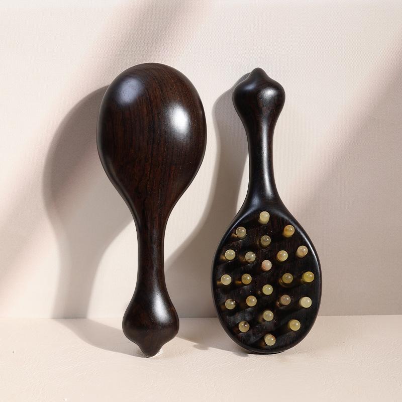 櫛 レディース 頭皮マッサージ 血行促進 美髪ケア 紫光檀 無垢材 水牛角 無塗装 携帯用 家庭用 ロングヘア用 鯉 象嵌細工