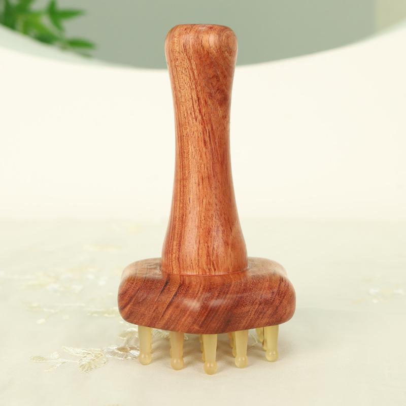 マッサージブラシ ブラジル花梨木 羊角 天然素材 経絡ケア 全身用 ボディケア 無垢材 無塗装 肩こり 血..