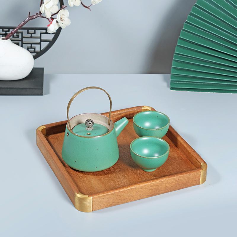 茶盤 ウォールナット材 天然木 無垢材 無塗装 正方形 家庭用 卓上 収納 多機能 サービスプレート 真鍮..