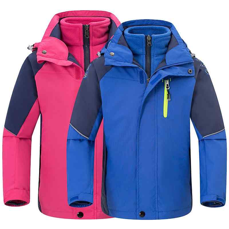 マウンテンパーカー キッズ 男の子 女の子 ユニセックス 防風 防水 保温 厚手 3in1 2点セット フリースインナー付き 着脱式フード 通気性 秋冬用 通学 キャンプ 登山 アウトドア スポーツ アウター 子供服 ポリエステル 配色切り替え(4)