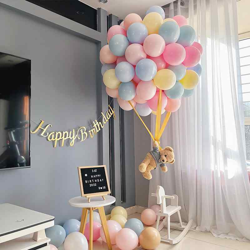 バルーン 男女兼用 子供用 熱気球型 マカロンカラー かわいい クマ ダブルレイヤー ラテックス製 誕生日 パーティー イベント 装飾 飾り付け DIY