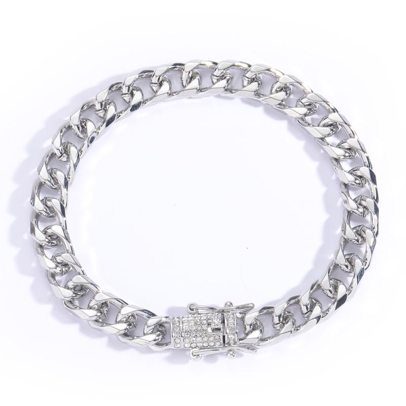 ブレスレット メンズ ヒップホップ キューバンチェーン 幅広 合金製 鏡面仕上げ ジルコニア付き クラス..