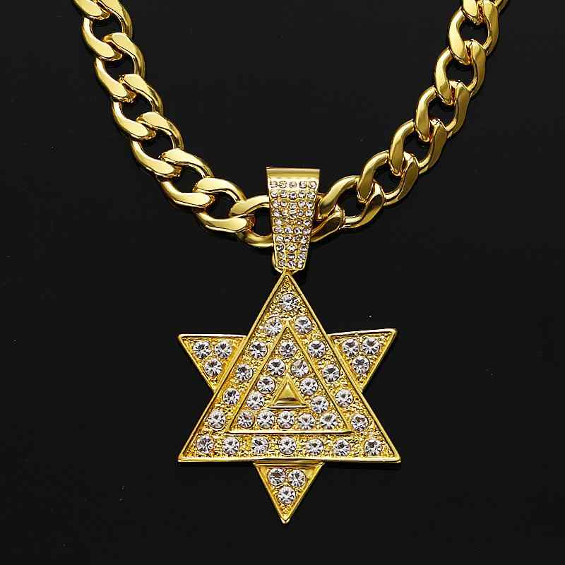 ネックレス メンズ 六芒星 ダビデの星 ヒップホップ 個性的 カジュアル 電気メッキ加工 金属製 ツイストチェーン キューバンチェーン ゴールド シルバー(4)