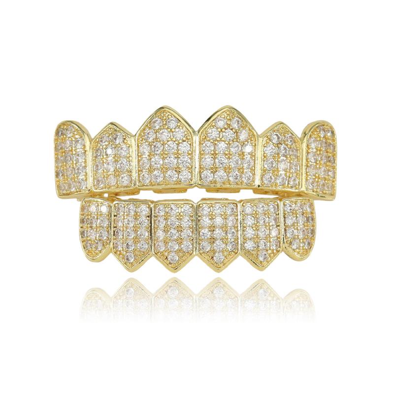 グリルズ 男女兼用 ヒップホップ ラップ ストリート ダンス ファッション 銅製 金メッキ ジルコニア 輝く 歯飾り アクセサリー U字形 金色 銀色