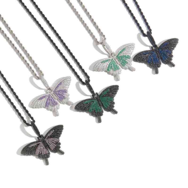 ネックレス メンズ レディース ユニセックス ペア ヒップホップ ストリート バタフライ 蝶 ミニ ジルコニア マイクロパヴェ 埋め込み 個性的 おしゃれ トレンド カラフル ペンダント ジュエリー(4)