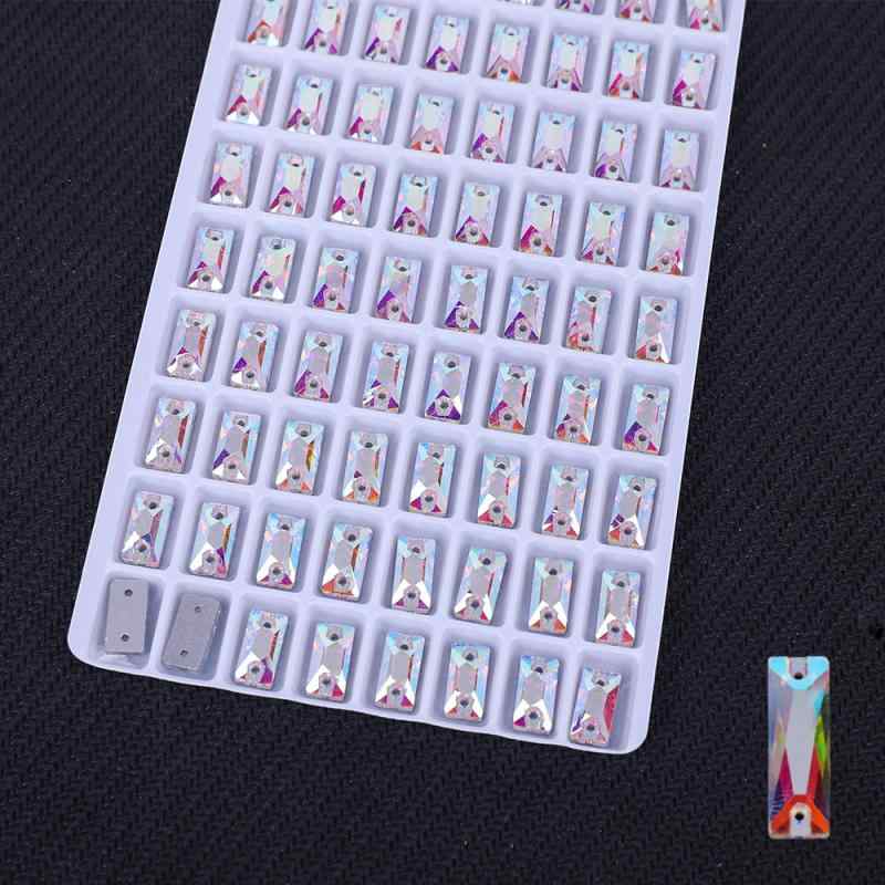 ラインストーン 長方形 長細い ガラス クリスタル 手縫い 縫い付け 平底 フラットバック 2穴 二つ穴 ホワイトAB DIY ハンドメイド アクセサリーパーツ デコレーション 手芸材料