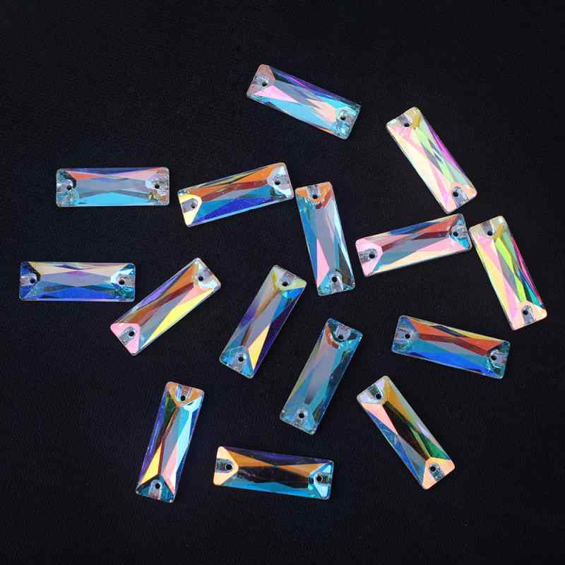 ラインストーン K9クリスタル 長方形 フラットバック 2穴 手縫い用 ホワイトAB オーロラ 電気メッキ加工 服飾 衣装 デコレーション ハンドメイド DIY 小物 アクセサリー