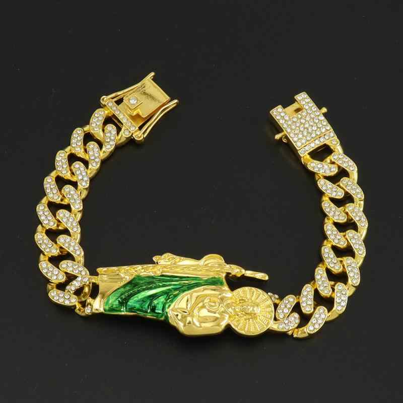 ブレスレット メンズ ユニセックス 欧米スタイル ヒップホップ チェーン ジルコニア 埋め込み ユダヤモチーフ 個性的 切り替え エナメル加工 合金製 ゴールド シルバー バングル