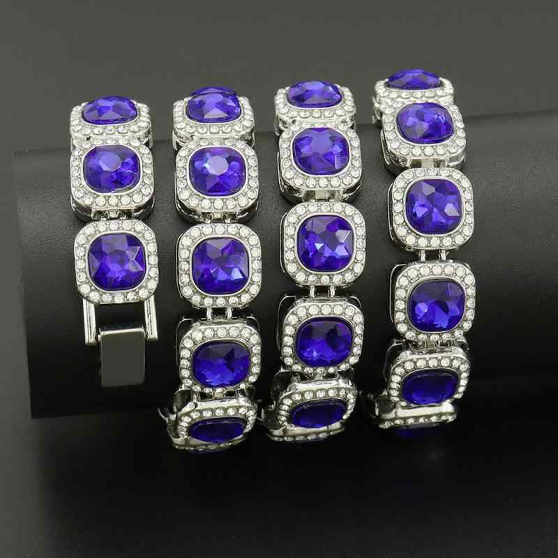 ネックレス 男女兼用 ヒップホップスタイル サファイアカラー ラインストーン 幾何学モチーフ 合金製 ..