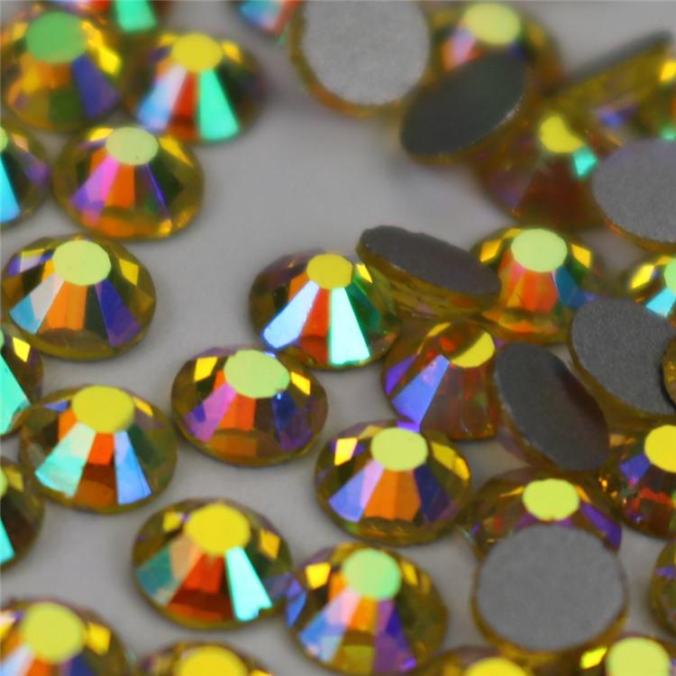 ネイルパーツ レモンイエロー AB加工 ガラス製 キラキラ ラインストーン フラットバック DIY 手芸 ハンドメイド デコレーション 服飾 資材
