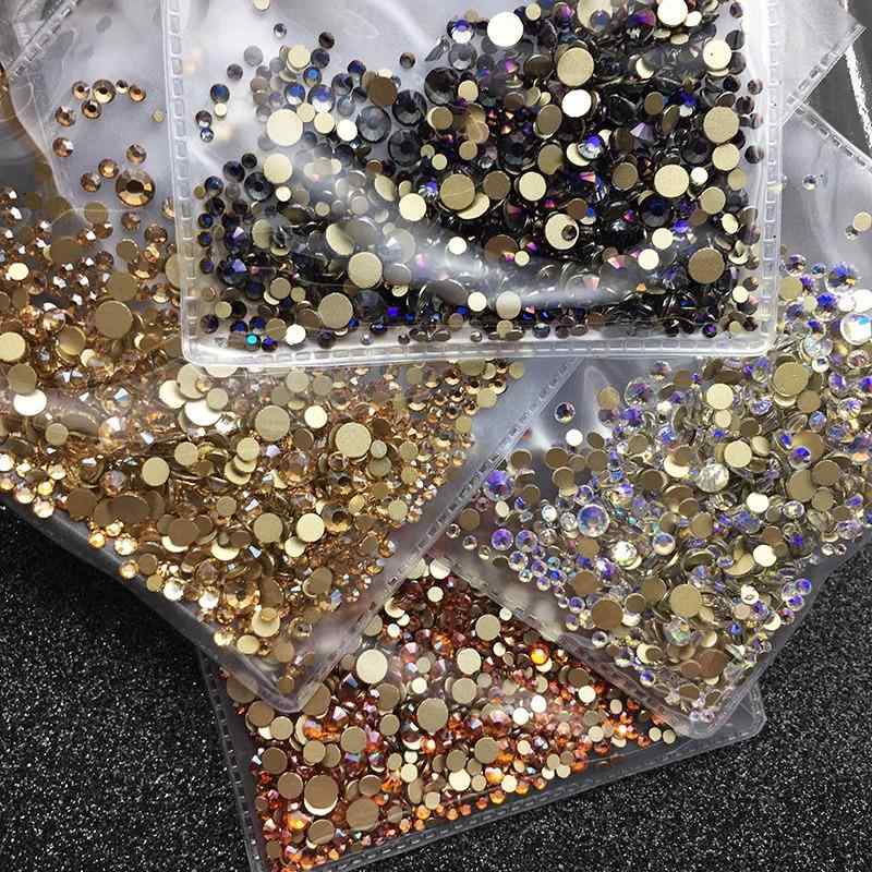 ネイルパーツ 高品質 電気メッキ加工 フラットバック 平底 ゴールドベース オーロラ カラフル ミックス..