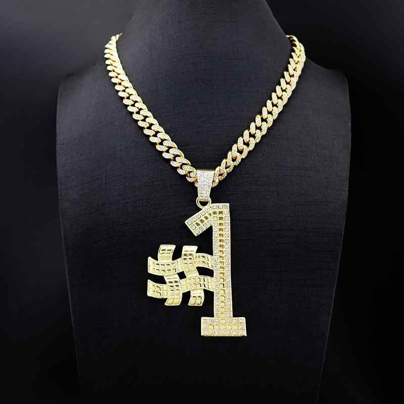 ネックレス メンズ インフルエンサー ヒップホップ ストリート系 数字1 ナンバー ジルコニア 輝く 大きめ ビッグ ペンダントトップ 合..