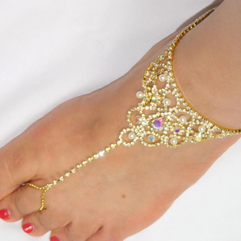 アンクレット レディース ボヘミアン 欧米風 トゥリング付き ラインストーン 合金 透かし彫り 幾何学模..