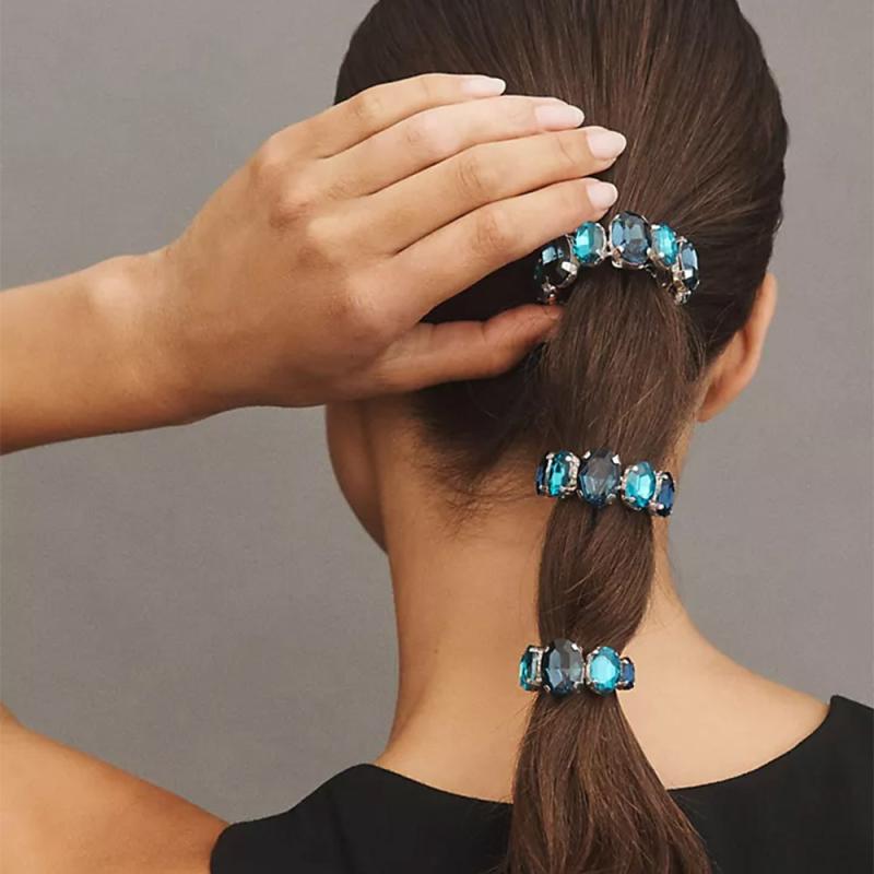 ヘアゴム レディース カラフル ラインストーン ポニーテール 韓国風 シンプル 高級感 上品 大きめ オーバル オフィス 通勤 電気メッキ加工