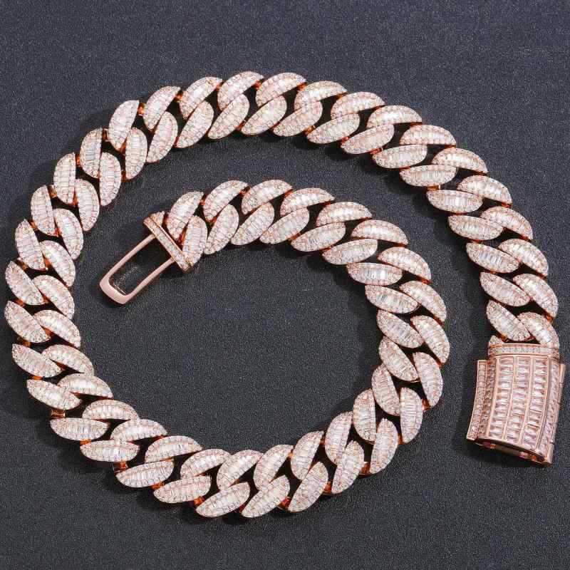樂天商城 - ネックレス メンズ ヒップホップ 20mm ローズゴールド T字ジルコニア きらめく マイアミキューバンチェーン 重厚感 ワイルド ストリートファッション 個性的