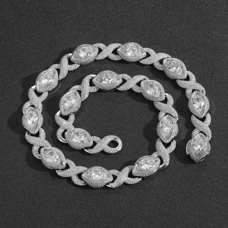 ネックレス メンズ ヒップホップ ストリートファッション 15mm キューバンチェーン インフィニティデザイン マイクロパヴェジルコニア 銅製 ゴールド シルバー カジュアル B系 ラッパー ダンサー 首飾り