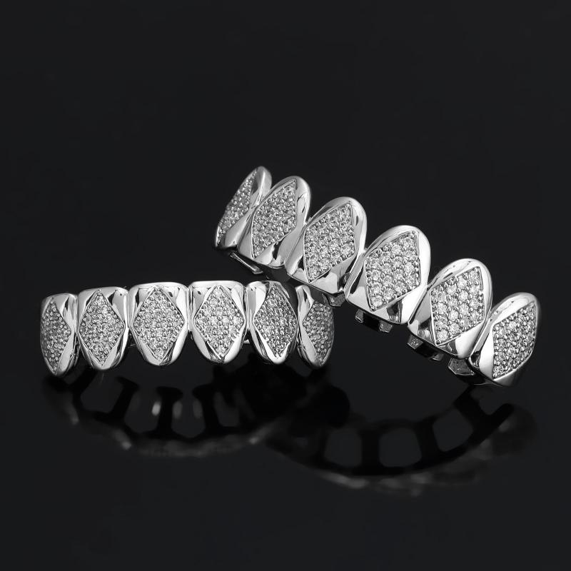 グリルズ メンズ レディース 欧米 ヒップホップ ストリート ファッション ひし形 マイクロパヴェ ジルコニア ゴールドメッキ 銅製 クール 個性的 ハロウィン...