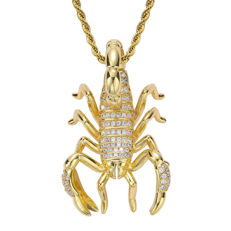 Necklaces, Pendants - ネックレス メンズ 欧米 ヒップホップ ストリート系 3D 立体 サソリ モチーフ 銅製 マイクロパヴェ ジルコニア 個性派